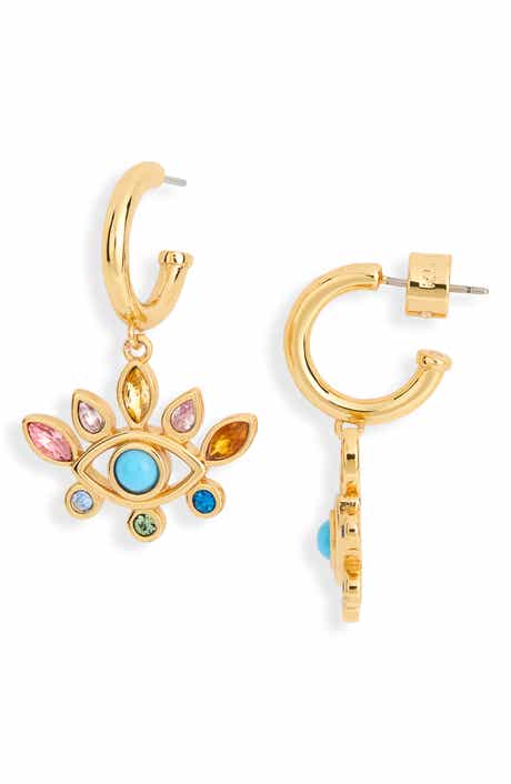 Kurt Geiger London Rainbow Crystal Evil Eye Drop Huggie Hoop Earrings