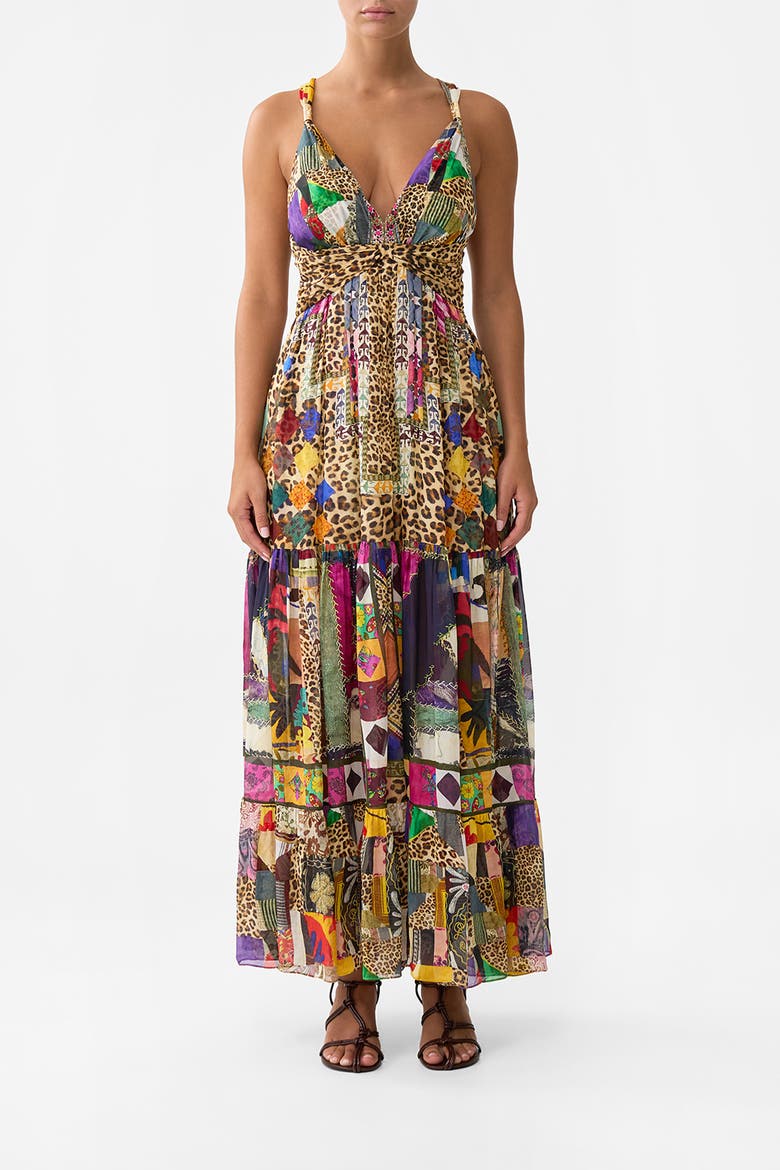 Bead Strap Gathered Panel Dress Embroidered Ever After, Main, color, Embroidered Ever After