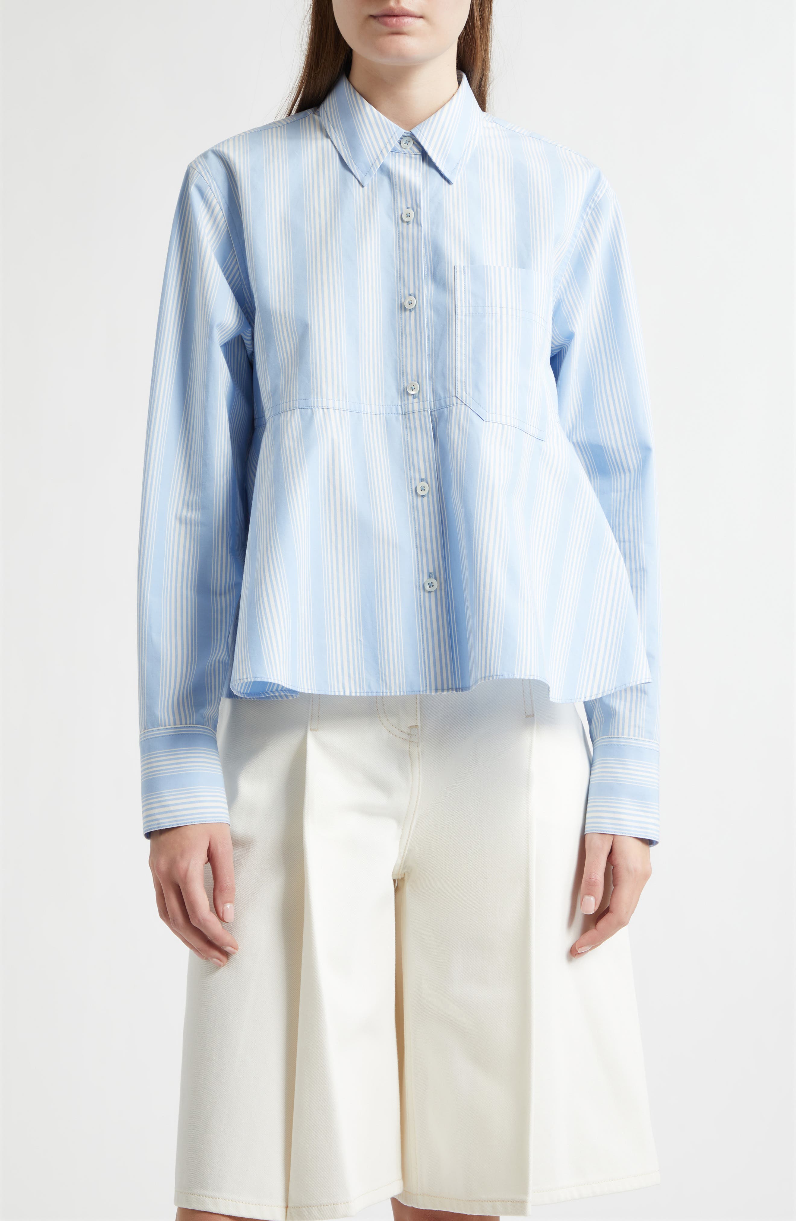 Button-Up Flounce Stripe Shirt