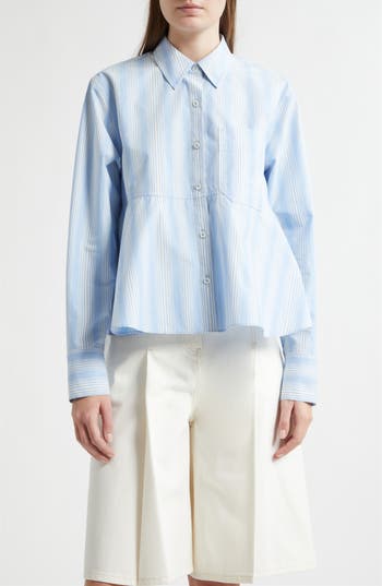 3.1 Phillip Lim Button-up Flounce Stripe Shirt In Airy Blue Multi