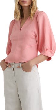 Reiss Evie Puff Sleeve Linen Top