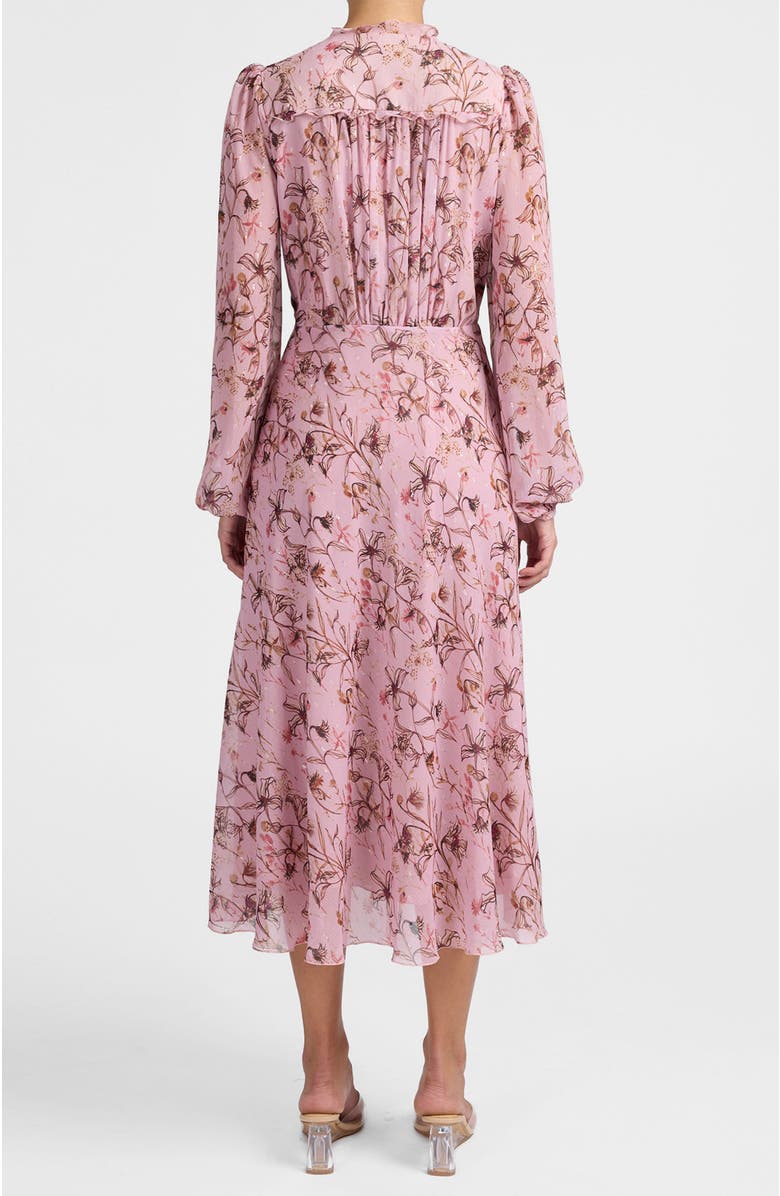 Santorelli Amal Long Sleeve Midi Dress in Floral Georgette, Alternate, color, Sweet Pink