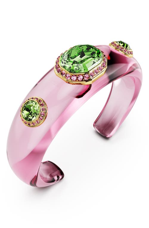 Swarovski Dulcis Mixed Cuts Multicolored Gold-tone Plated Cuff Bracelet In Pink/green Multi