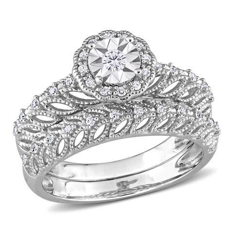 Diamond Floral Halo Bridal Ring Set