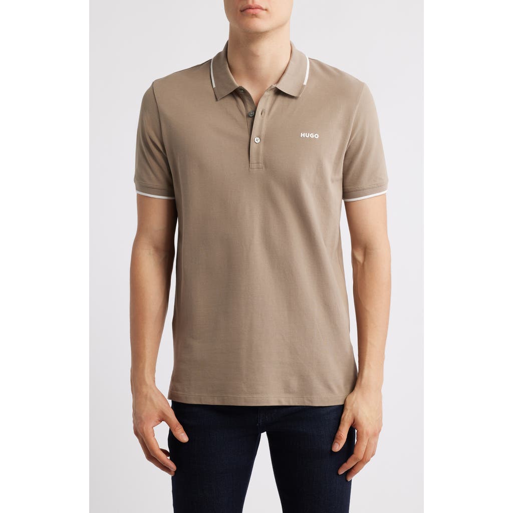 Shop Hugo Boss Hugo Dino Tipped Polo In Medium Brown
