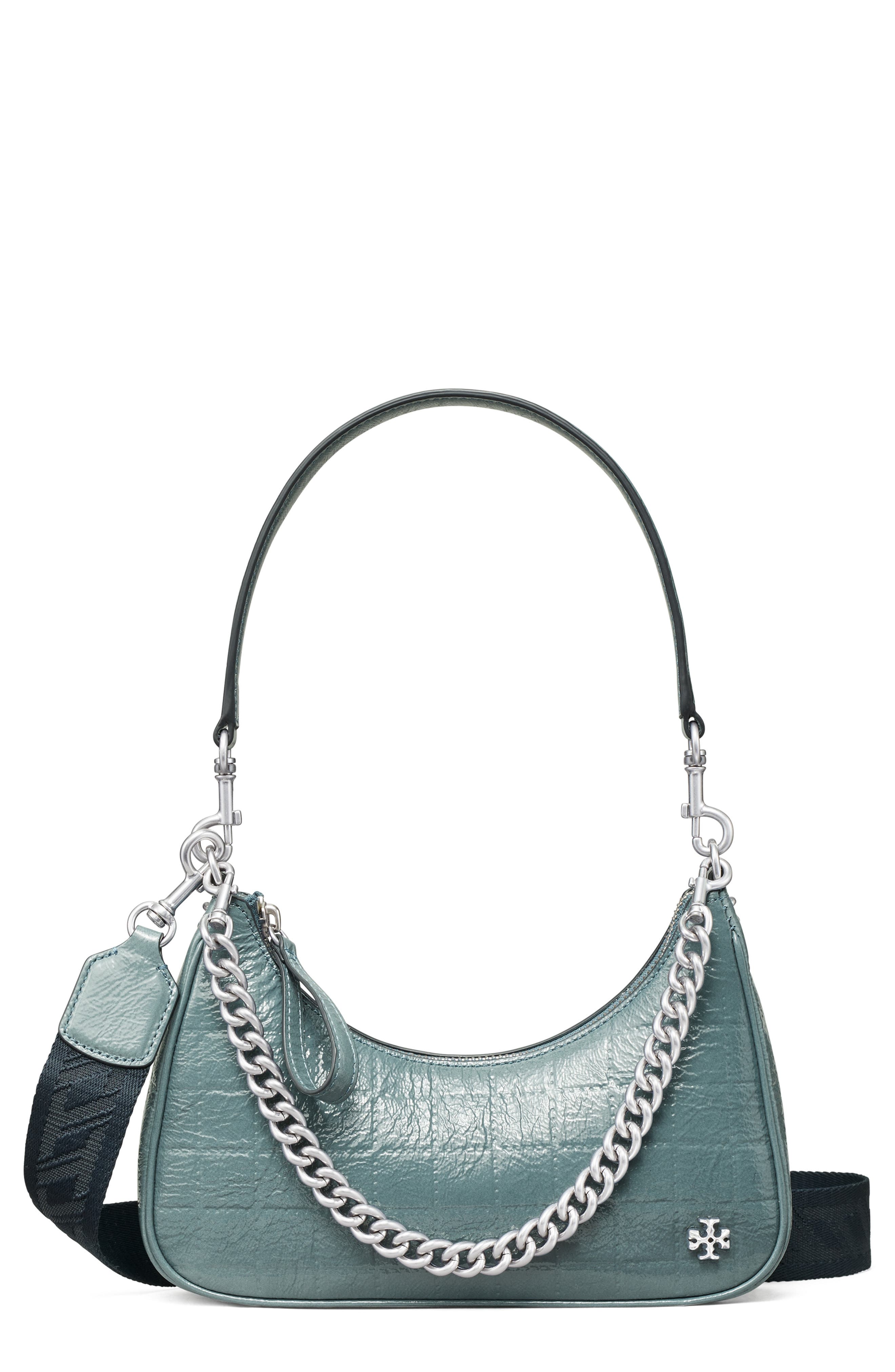 Tory Burch 151 Mercer Patent Quilt Small Crescent Bag, Main, color, 