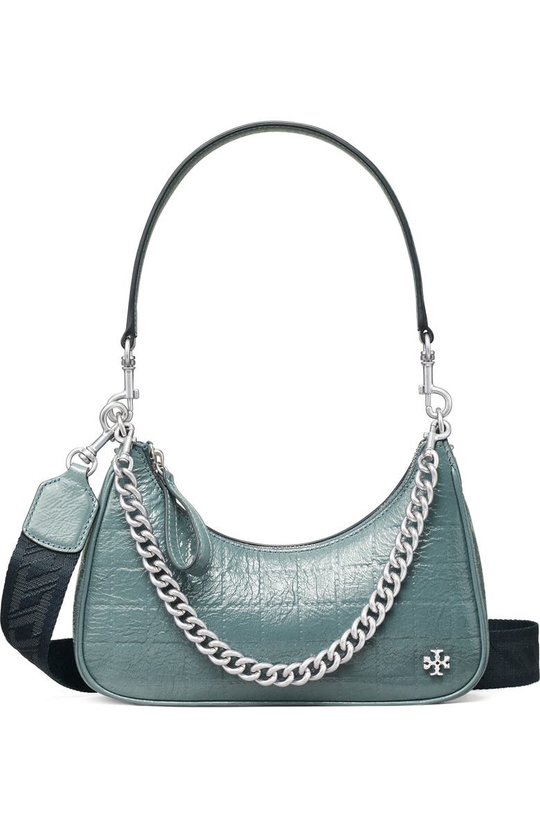 Tory Burch 151 Mercer Patent Quilt Small Crescent Bag, Main, color,