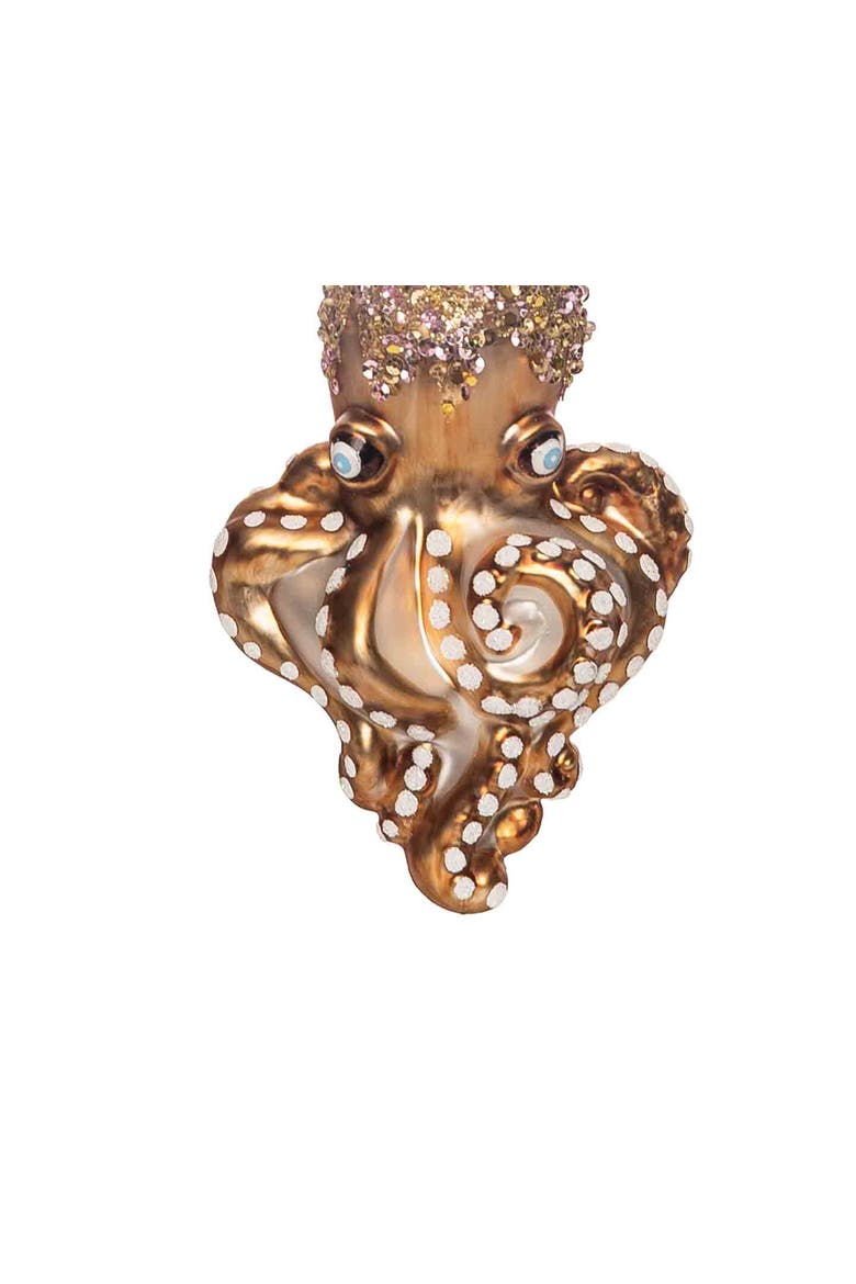 Glass Orange Shimmer Octopus Ornament, Alternate, color, Brown