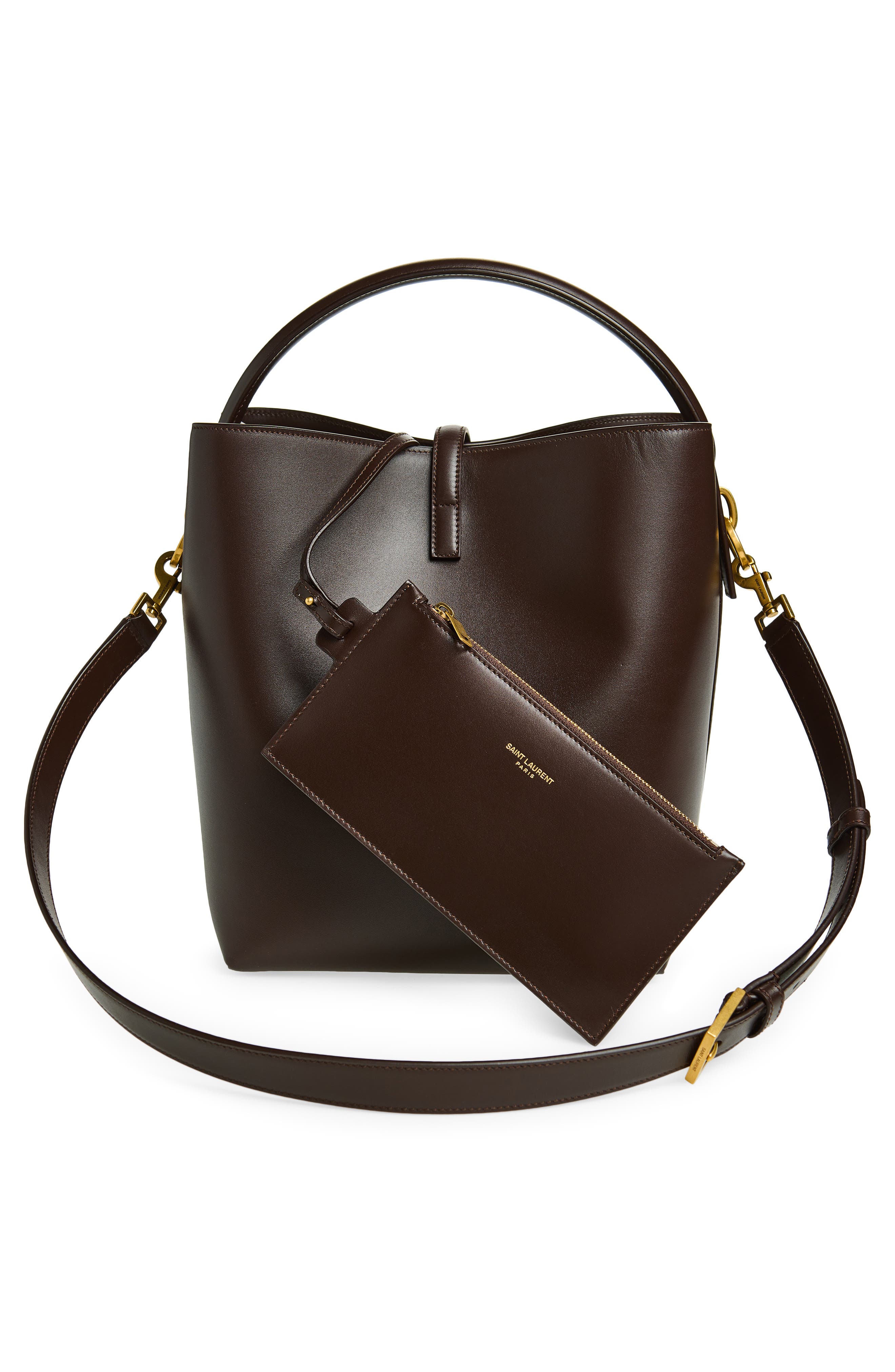 Saint Laurent Le 37 Leather Bucket Bag, Alternate, color, Arabica