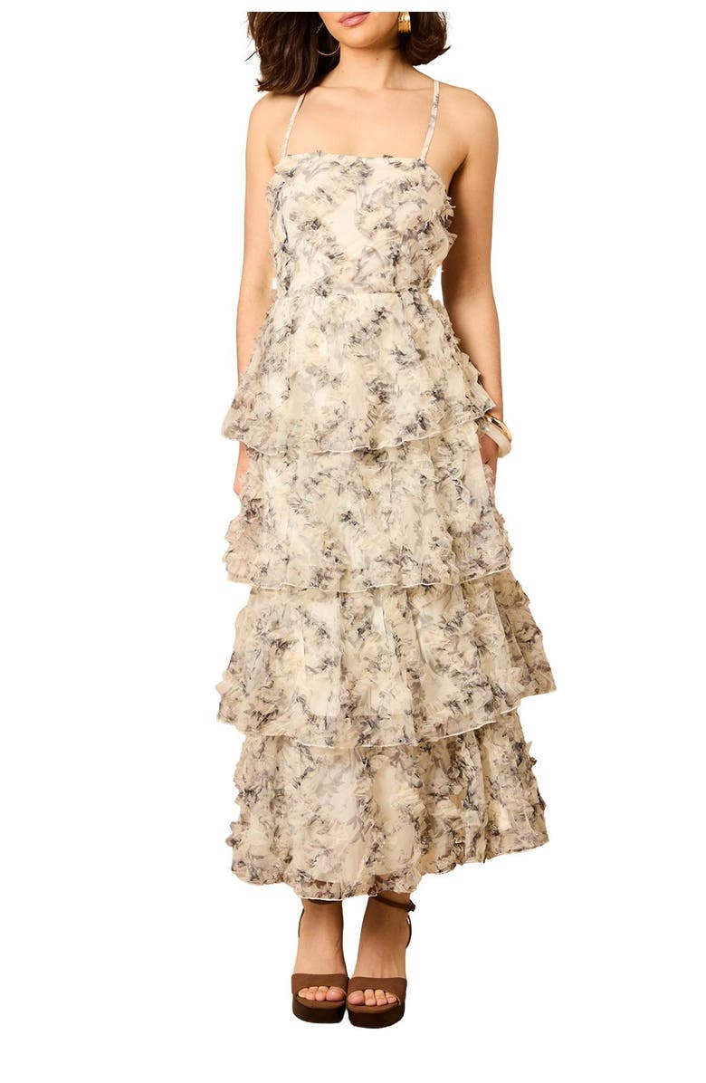Oasis Floral Textured Strappy Midaxi Dress, Alternate, color, Mono