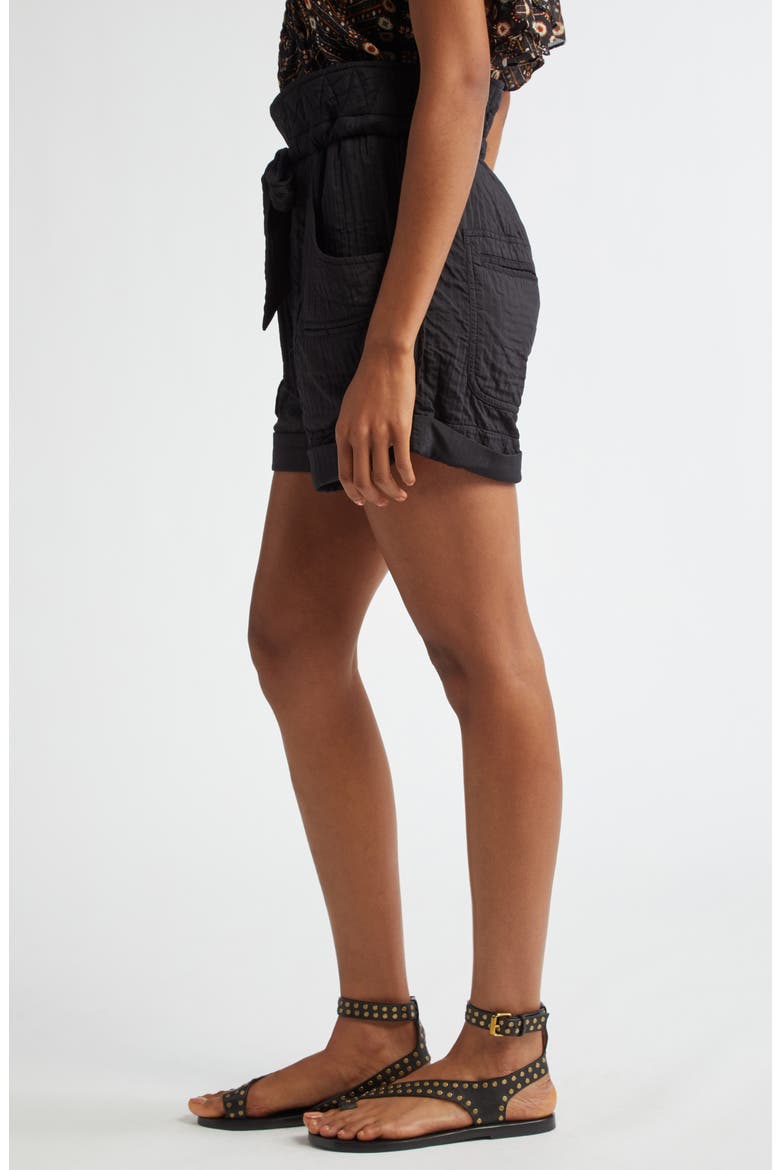 Sereni Waist Tie Cotton Shorts, Alternate, color, BLACK
