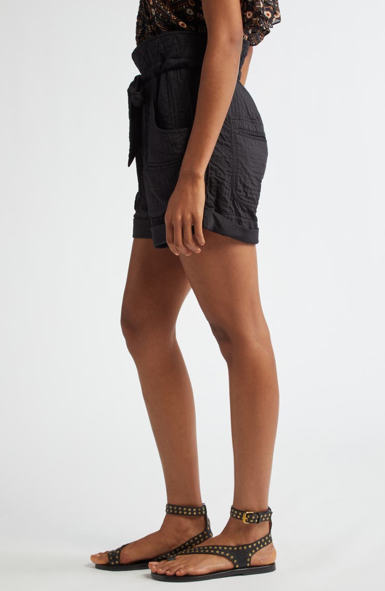 Isabel Marant Étoile Sereni Waist Tie Cotton Shorts, Alternate, color, Black