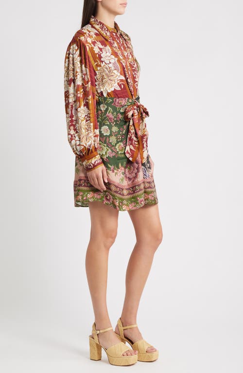 Farm Rio Tie-detailed Floral-print Twill Mini Shirt Dress In Multi