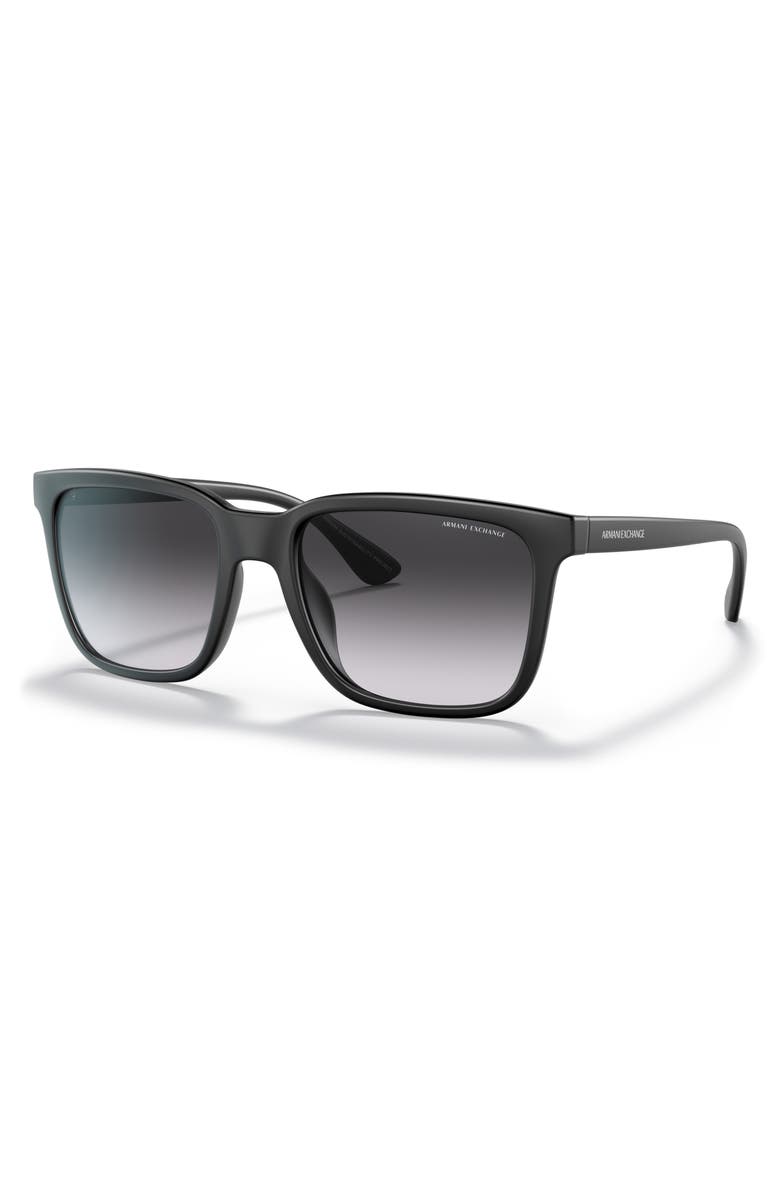 Armani Exchange 55mm Gradient Rectangular Sunglasses, Main, color, Matte Black / Gradient Grey
