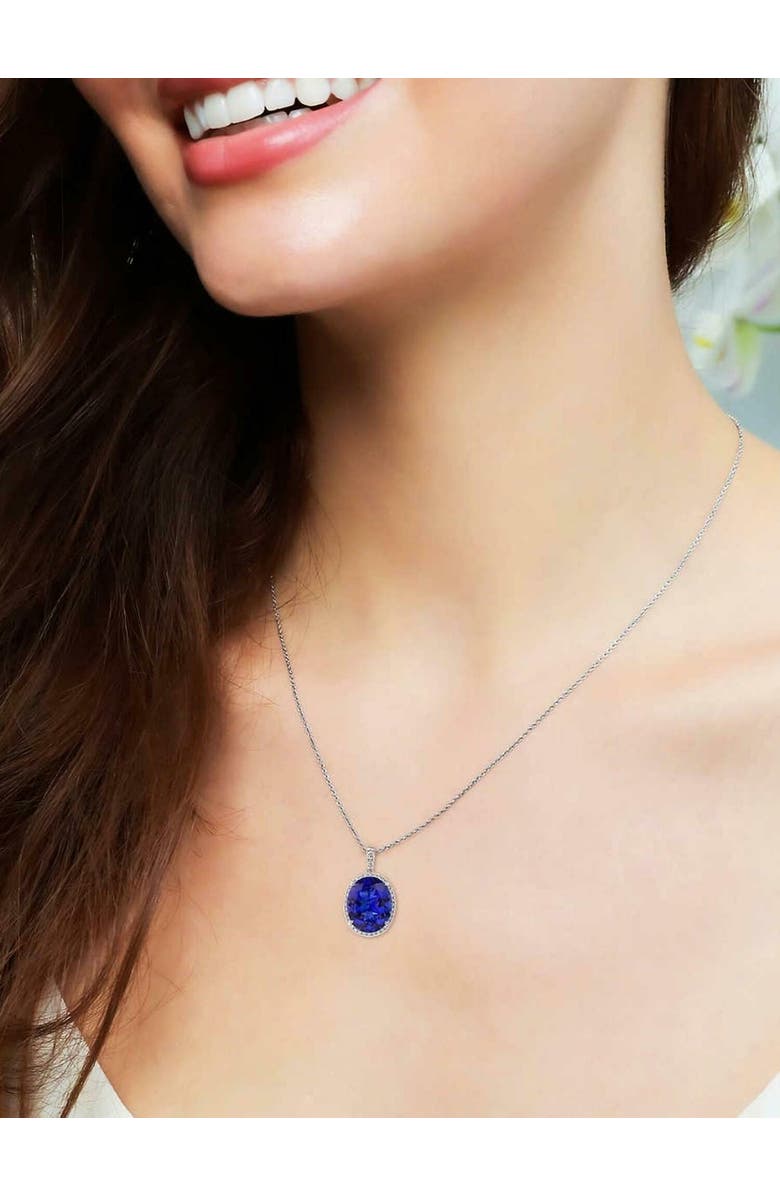 Bliss Diamond 5 Ct TW Oval Tanzanite & Lab Grown Diamond Halo Pendant 14k Gold Necklace, Alternate, color, 