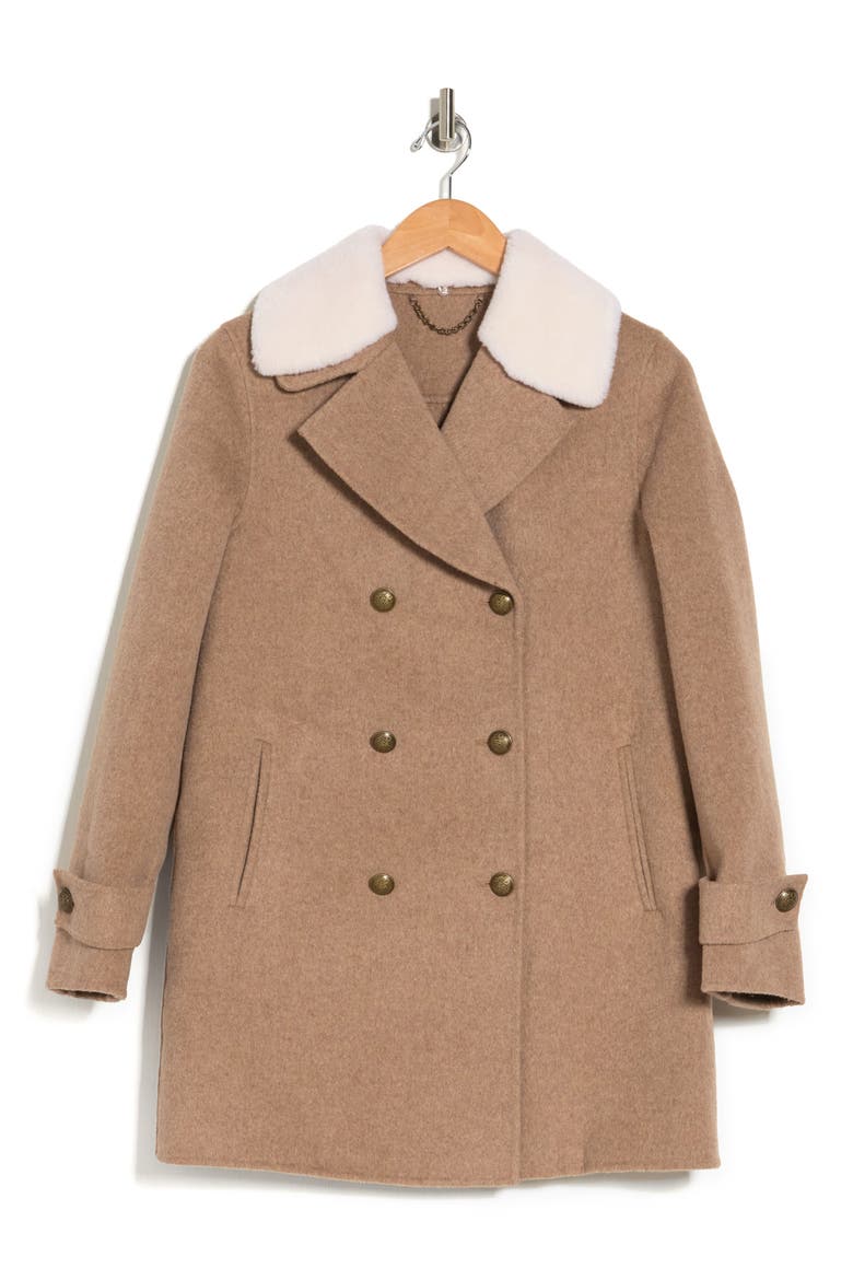 BELLE AND BLOOM Liberty Faux Shearling Collar Wool Blend Coat, Alternate, color, OAT