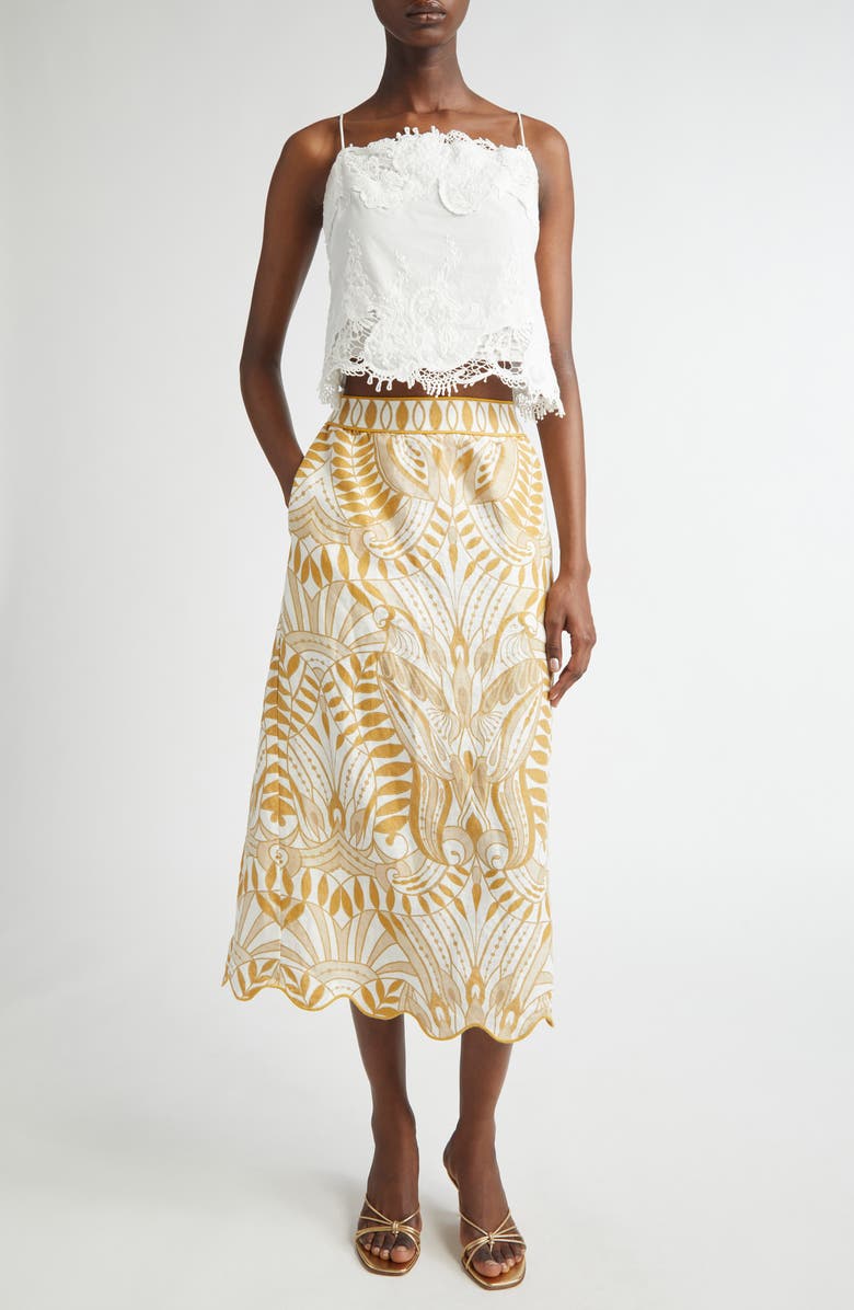 FARM Rio Lace Nature Linen Midi Skirt, Alternate, color, Off-White