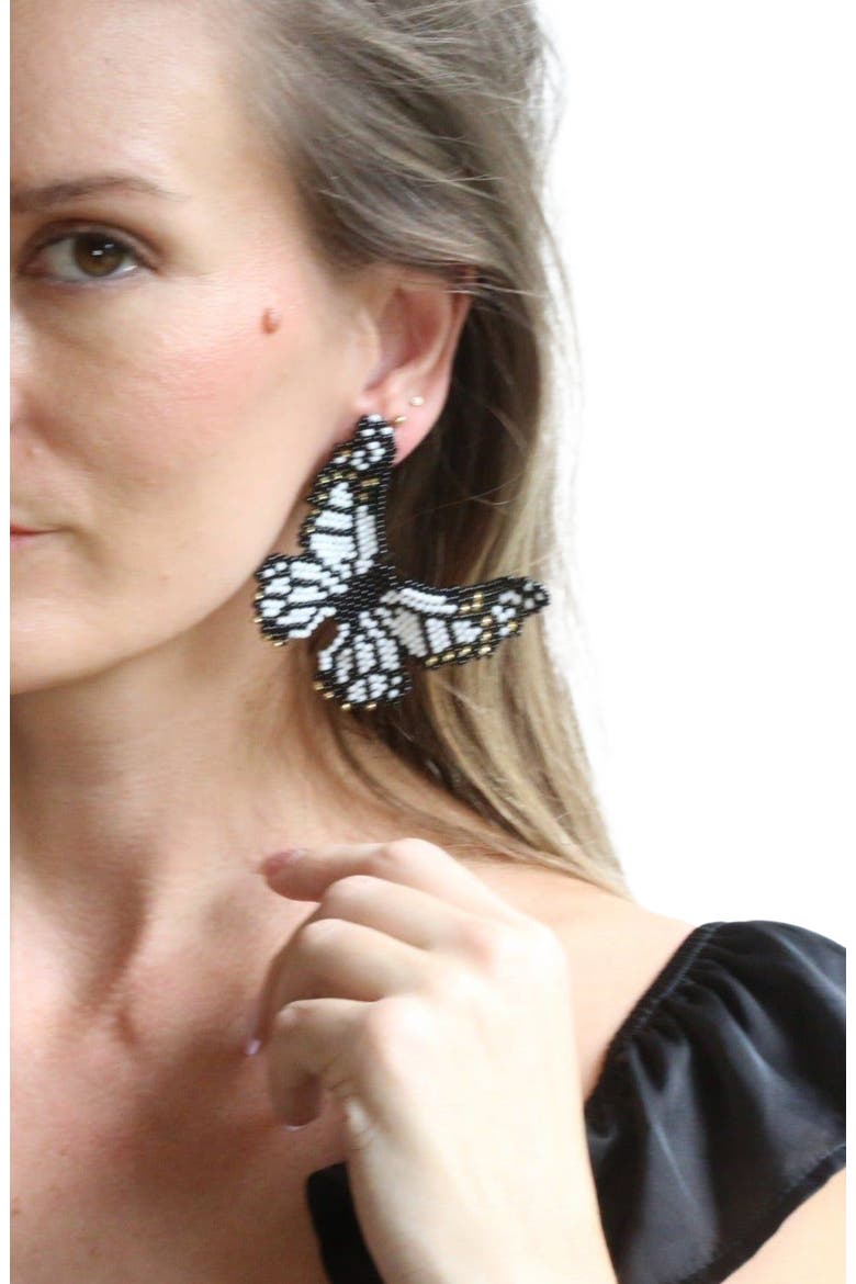 Butterfly White Embera Earrings, Alternate, color, White