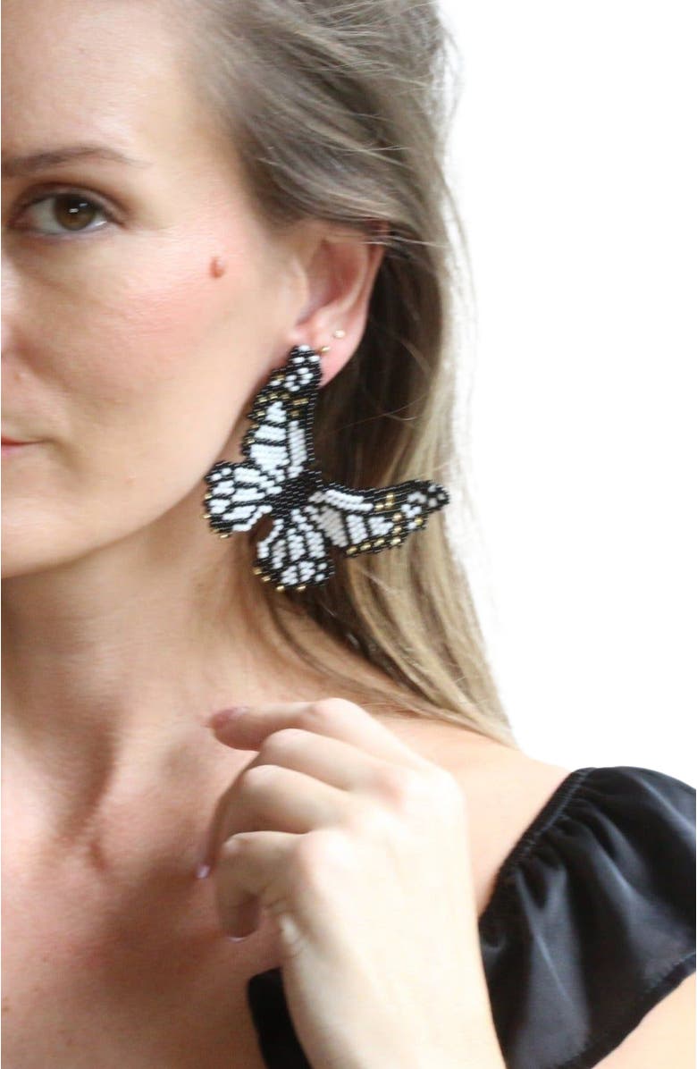 Fosterie Butterfly White Embera Earrings, Alternate, color, White