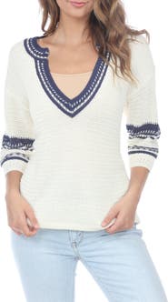 RAIN AND ROSE V-Neck Stripe Sweater