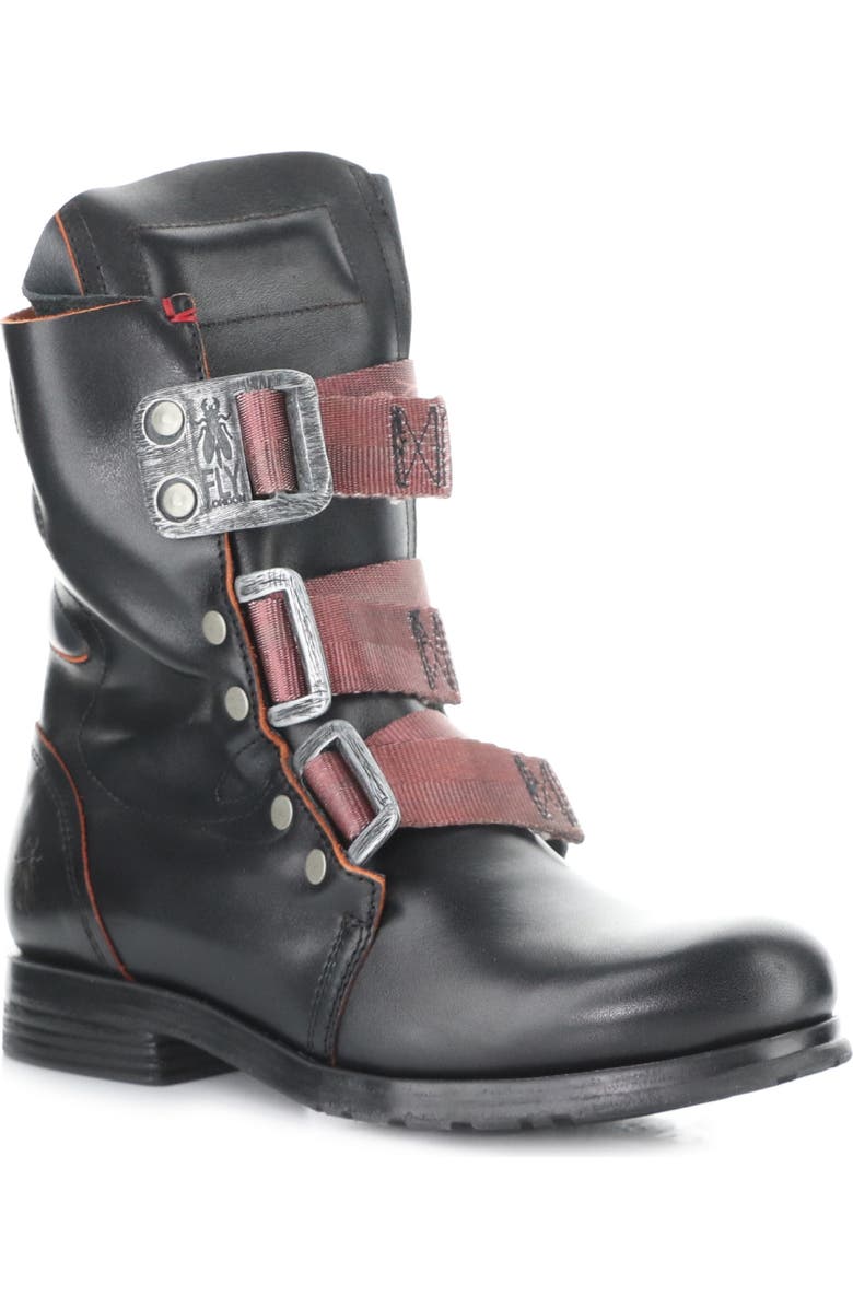 Fly London 'Stif' Military Boot, Main, color, 030 Black/ Red