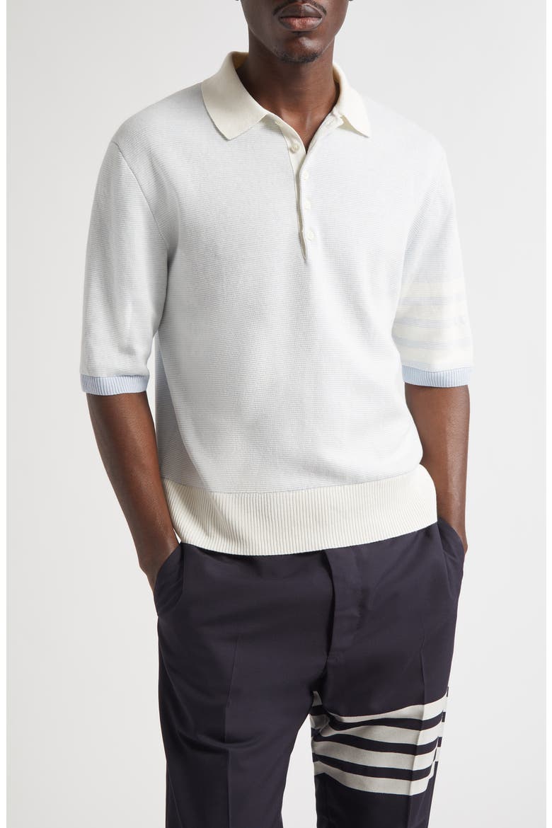 Relaxed Fit 4-Bar Textured Stripe Linen & Cotton Polo Sweater, Main, color, LIGHT BLUE
