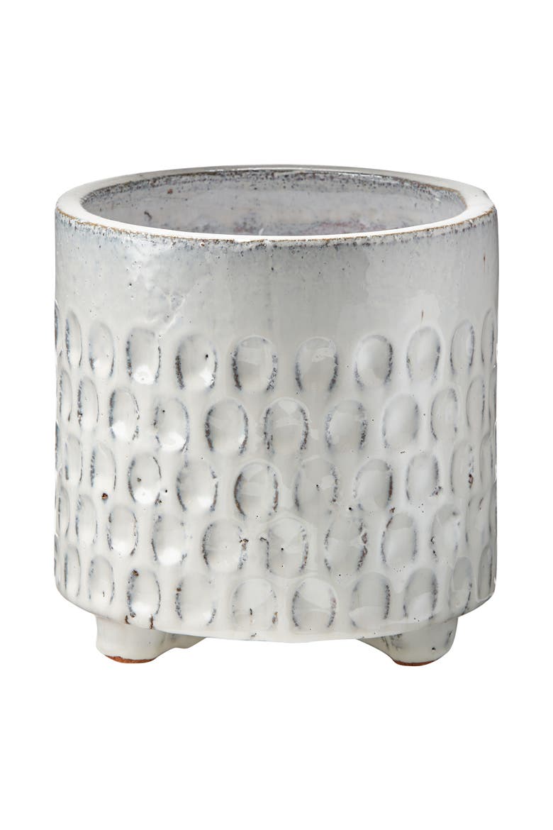 Imprint Leaf Terracotta Planter with Feet Decorative Use, Main, color, White