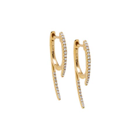 Diamond Curved Claw Huggie Earring 14K