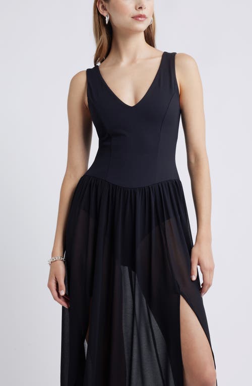 Open Edit Mixed Media Side Slit Tank Dress In Black