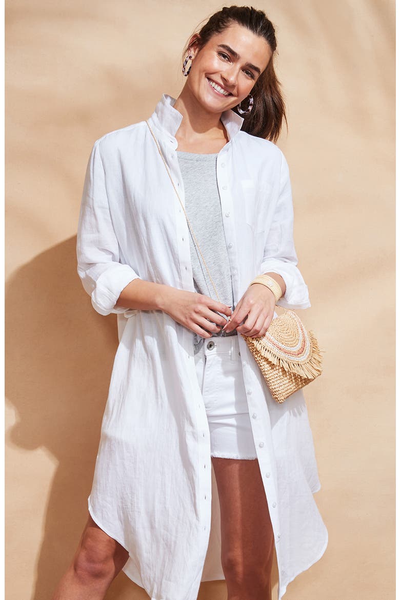 Breezy Linen Cover-Up, Alternate, color, WHITE CAP