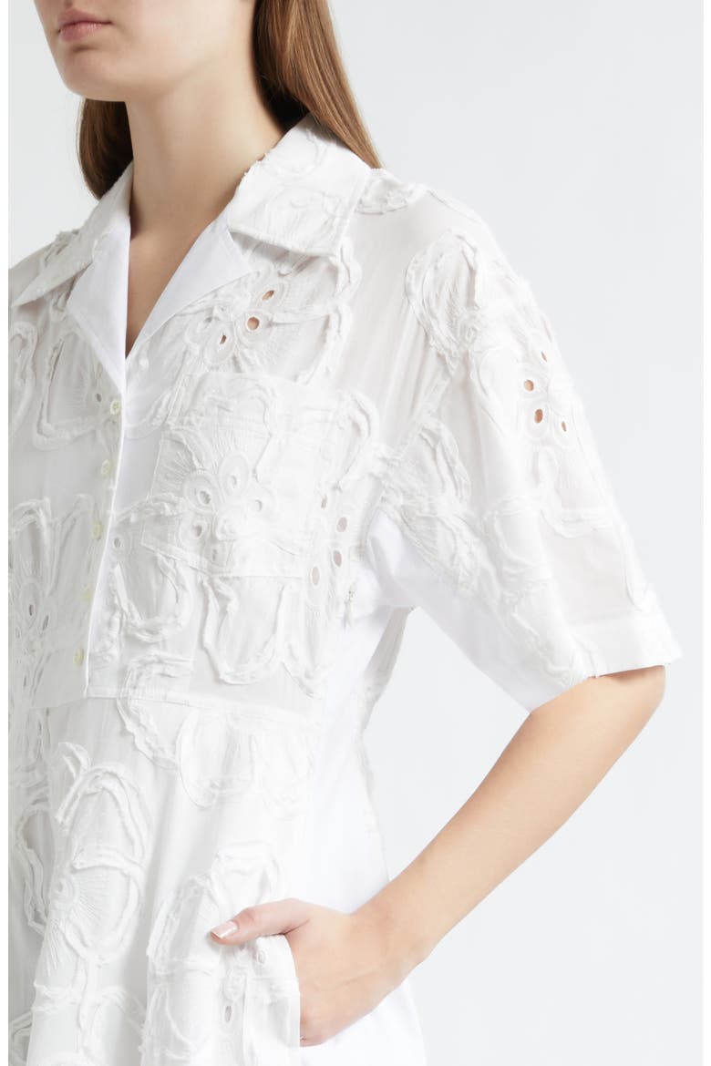 Floral Appliqué Midi Shirtdress, Alternate, color, WHITE