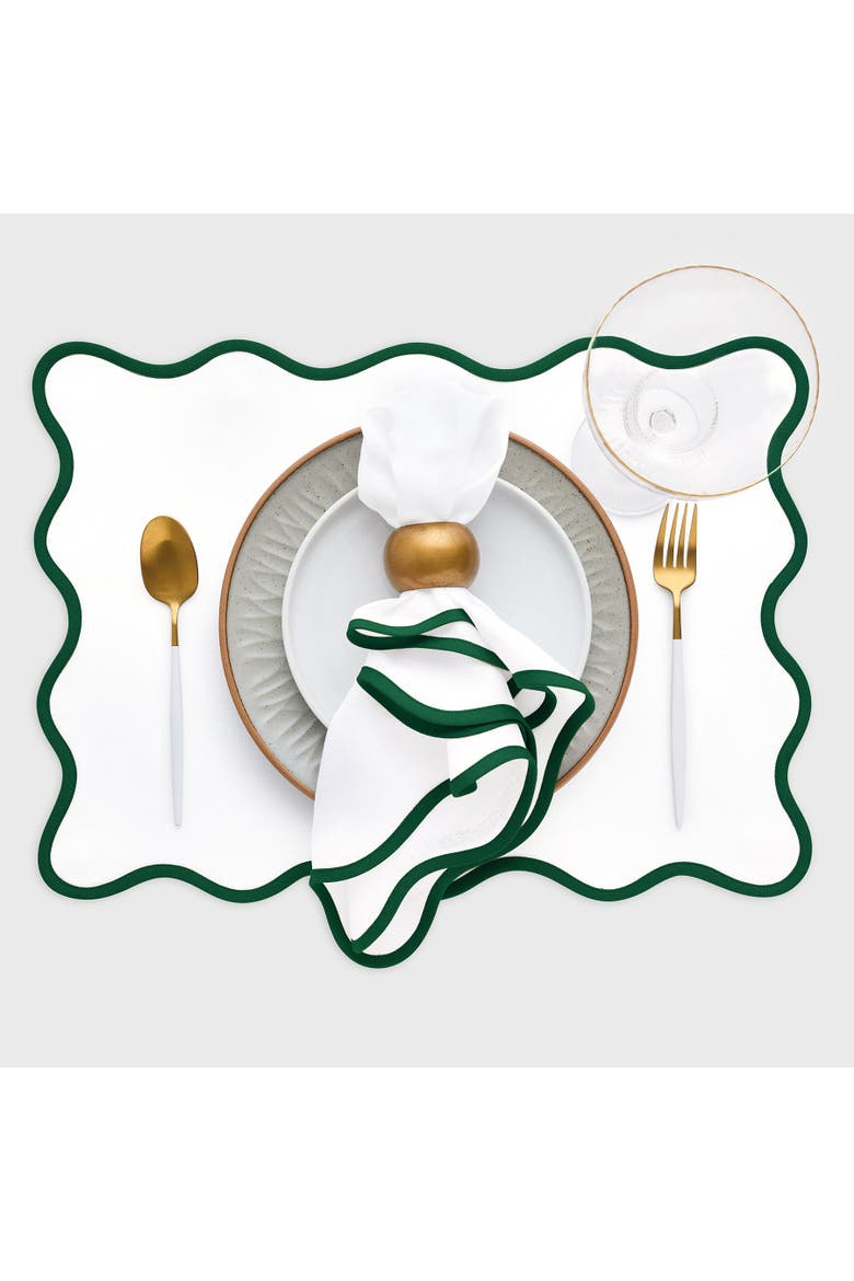 Linen Dinner Napkins Set of 4, 20 Inch Round - Giselle Scallop Edge, Alternate, color, Christmas Green and White