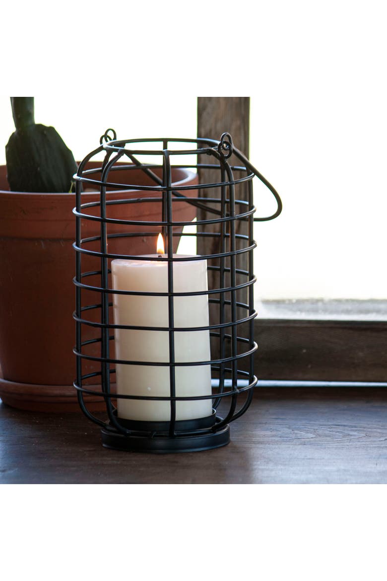 Black Round Metal Wire Pillar Candle Holder with Handle, Alternate, color, Black