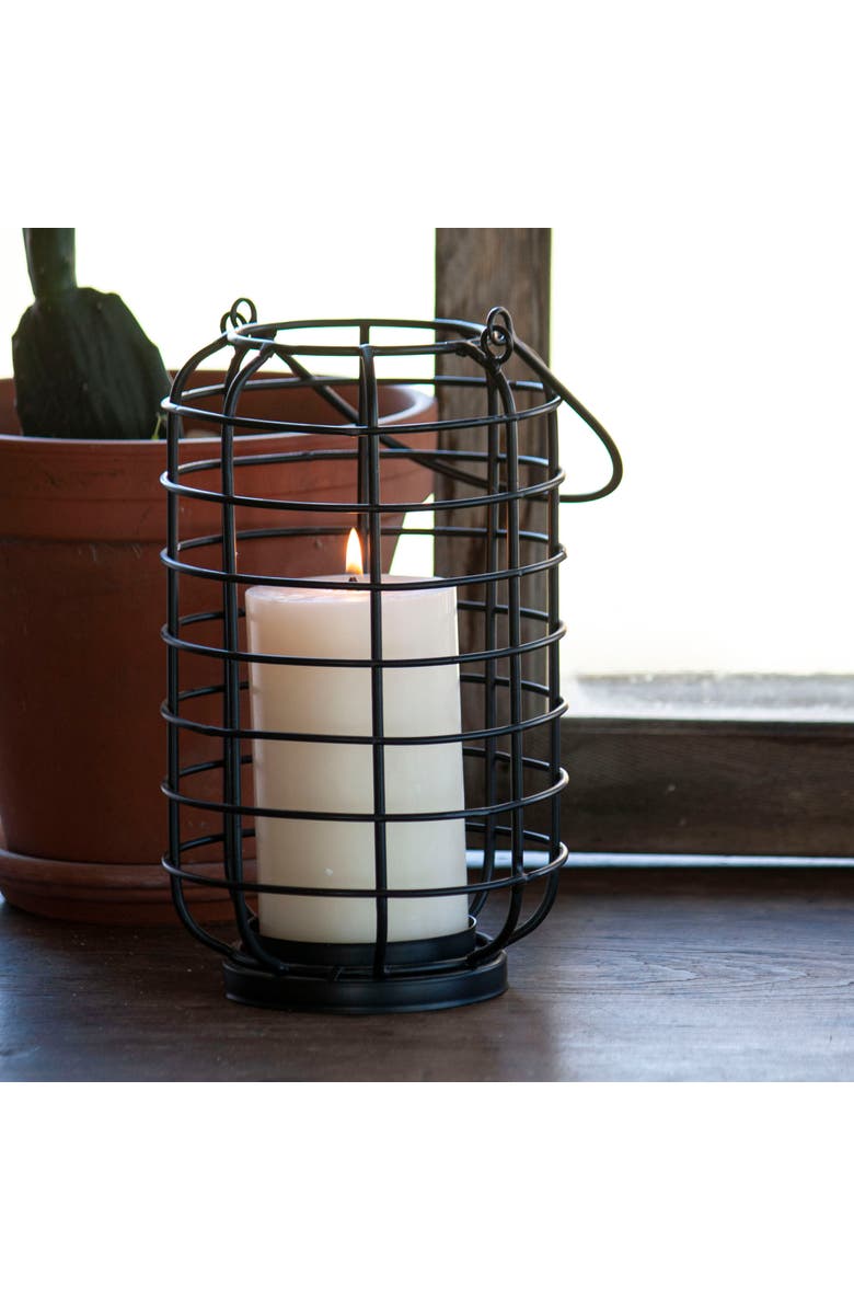 Foreside Home and Garden Black Round Metal Wire Pillar Candle Holder with Handle, Alternate, color, Black