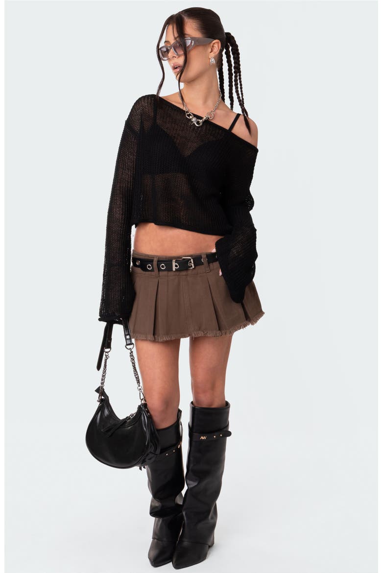 Emmie Off the Shoulder Sheer Sweater, Alternate, color, BLACK