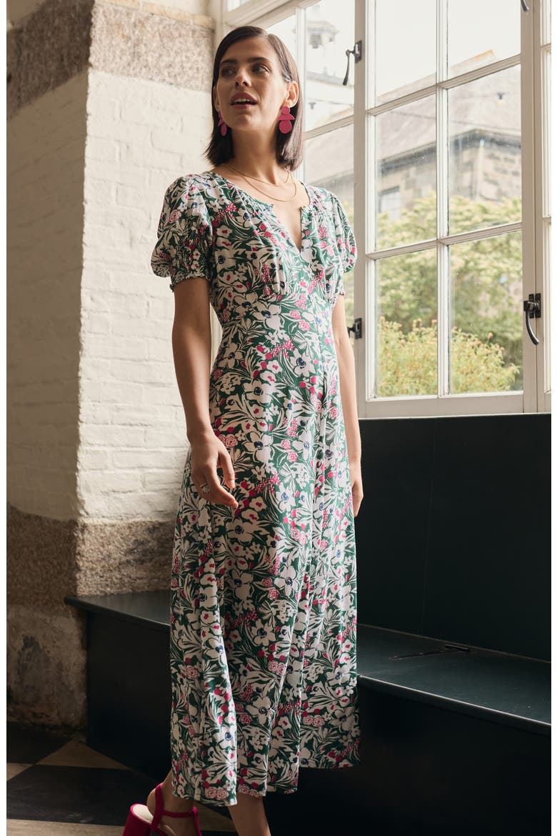 Marsh Violet Empire Waist Dress, Alternate, color, GARDEN FLOWERS DARK FORAGE