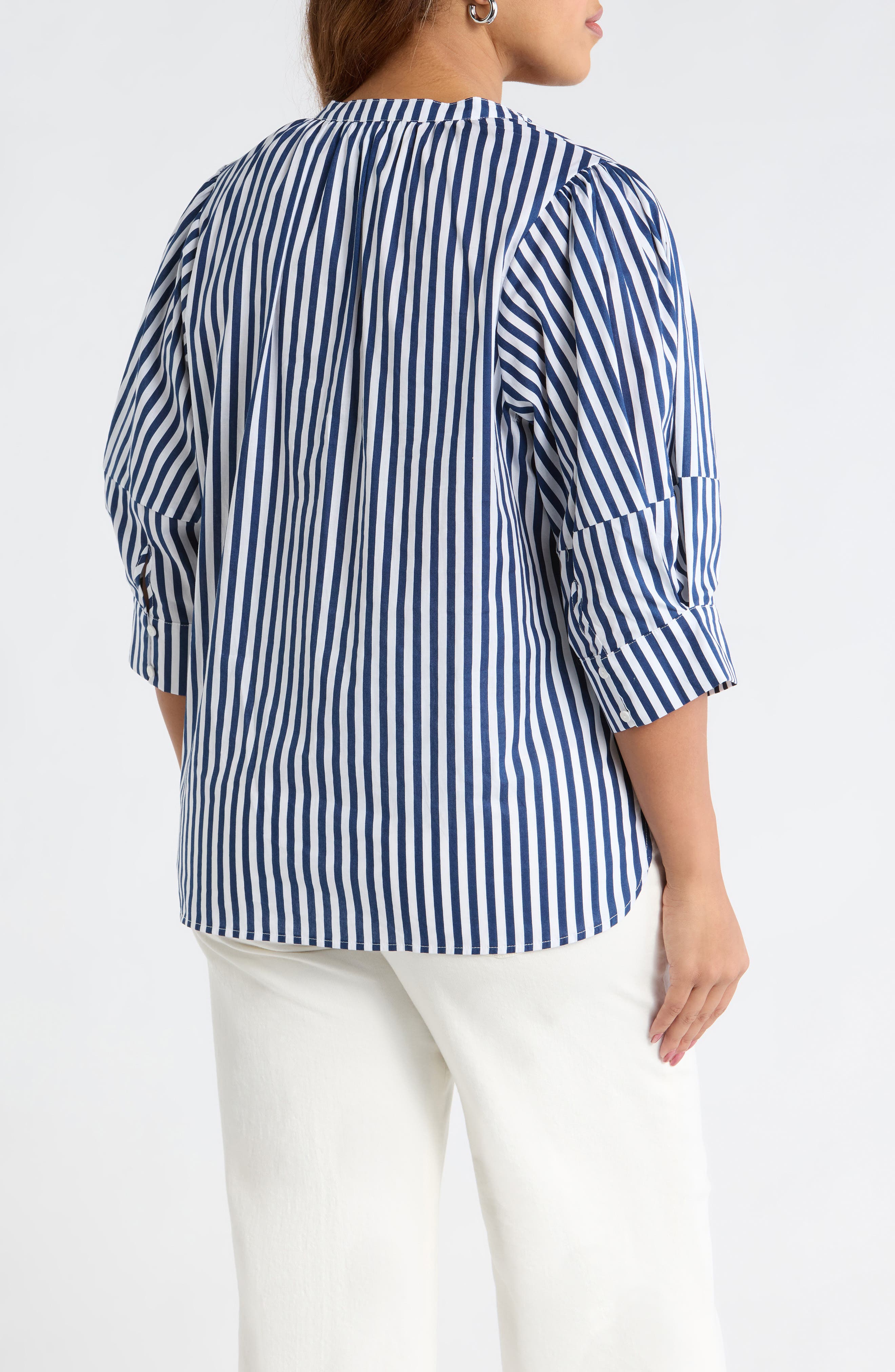 Glenda Stripe Irina Tie Split Neck Top - image 2