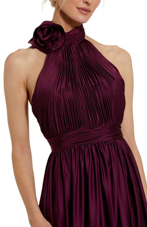 Mac Duggal Rosette Halter Chiffon Evening Gown In Eggplant
