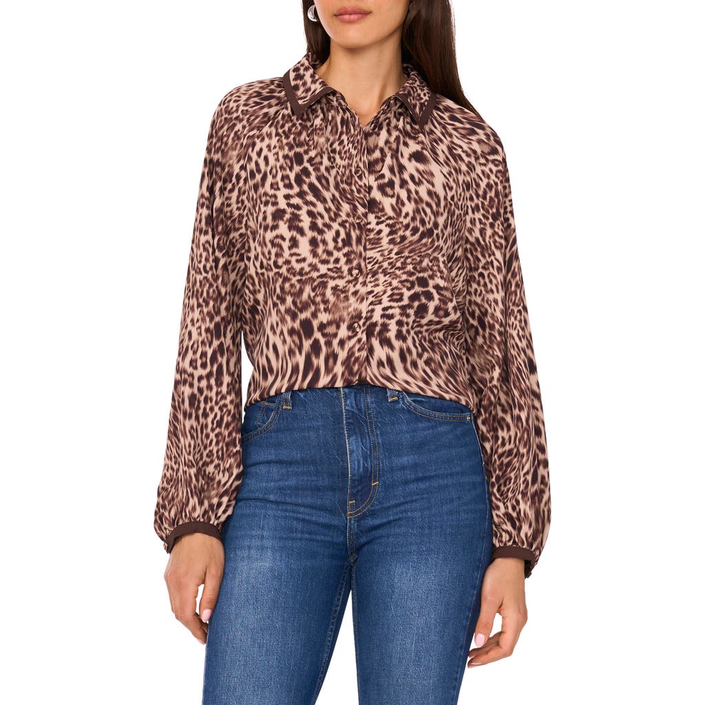 Vince Camuto Leopard Print Button-up Shirt In Brown