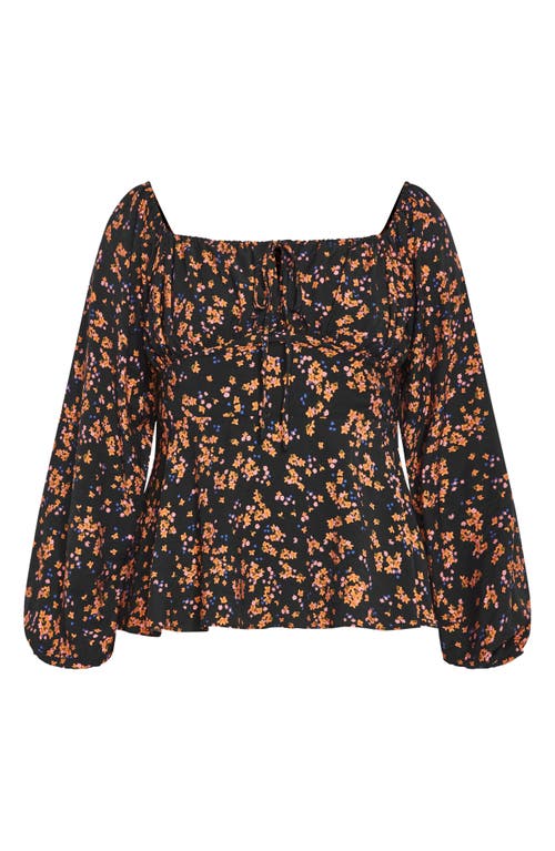 City Chic Gigi Floral Long Sleeve Blouse In Animal Print