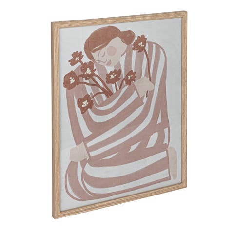 Reclaimed Wood and Glass Wall Art with Woman and Flowers, Multicolor