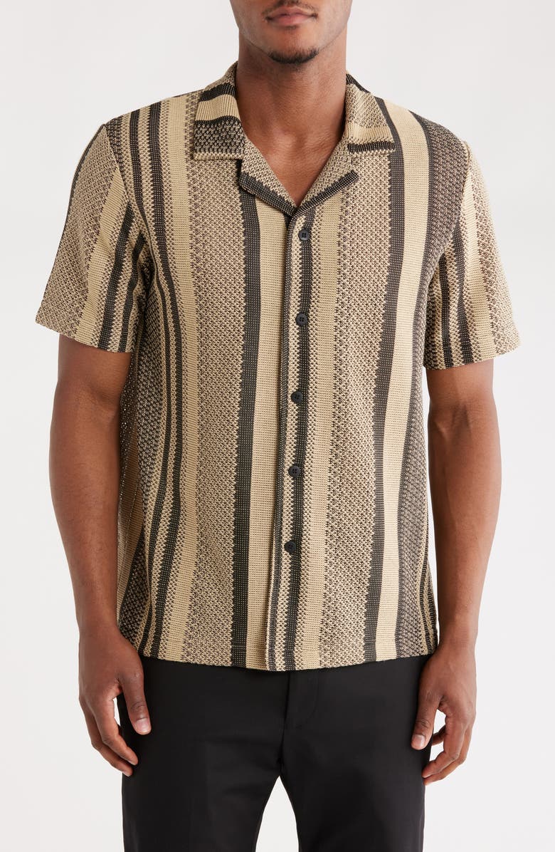 FOR THE REPUBLIC Textured Camp Shirt, Main, color, Beige Textured Combo Stripe