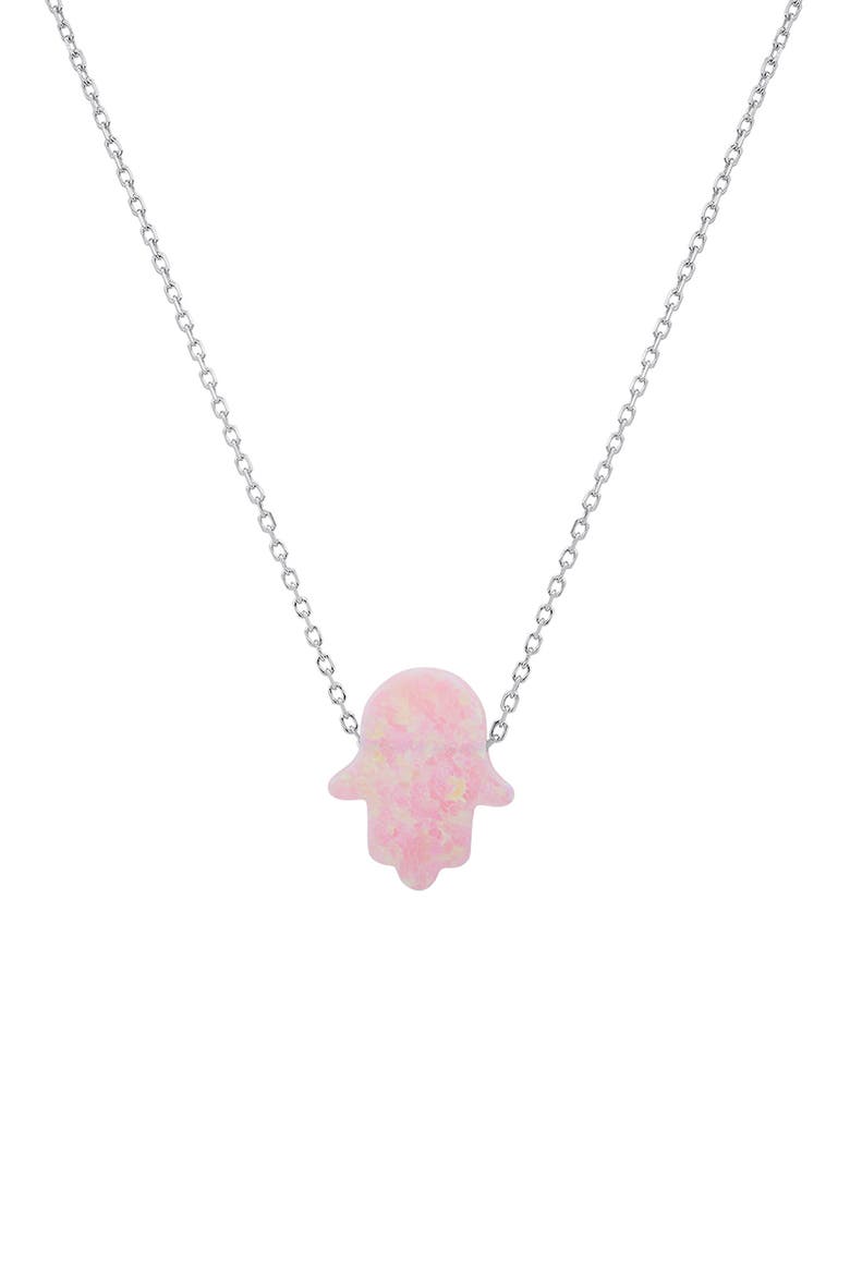 Opal Hamsa Pendant Necklace, Main, color, PINK OPAL/SILVER