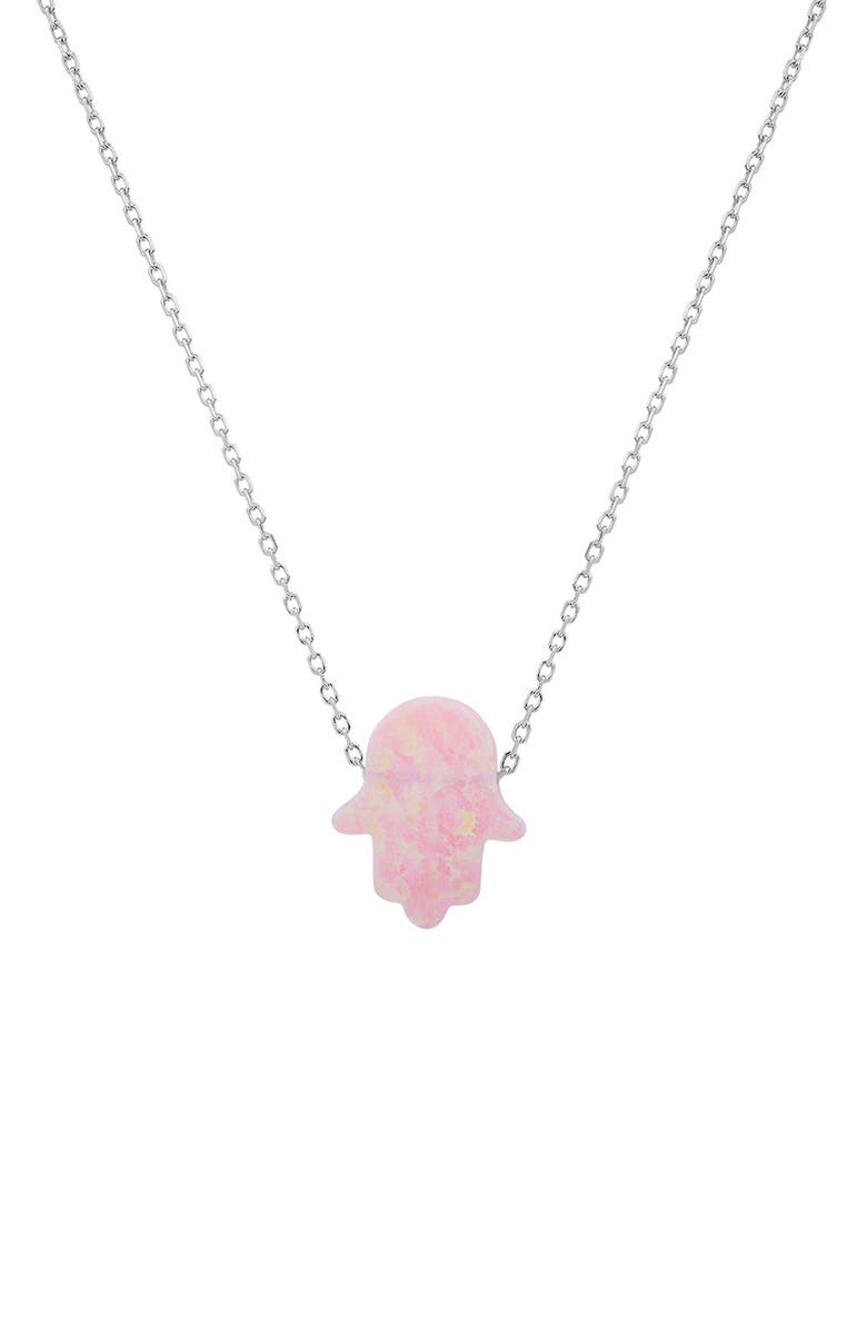 Queen Jewels Opal Hamsa Pendant Necklace, Main, color, Pink Opal/Silver