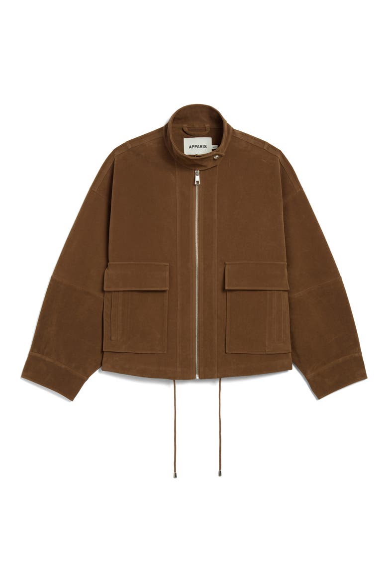 Kate Faux Suede Bomber Jacket, Alternate, color, SADDLE BROWN