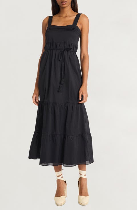 Tiered Tie Waist Midi Dress