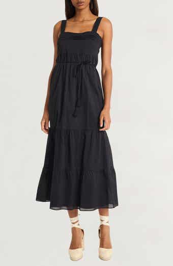 The Good Journey Tiered Tie Waist Midi Dress