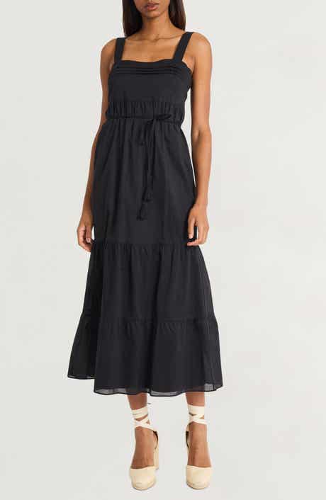 The Good Journey Tiered Tie Waist Midi Dress