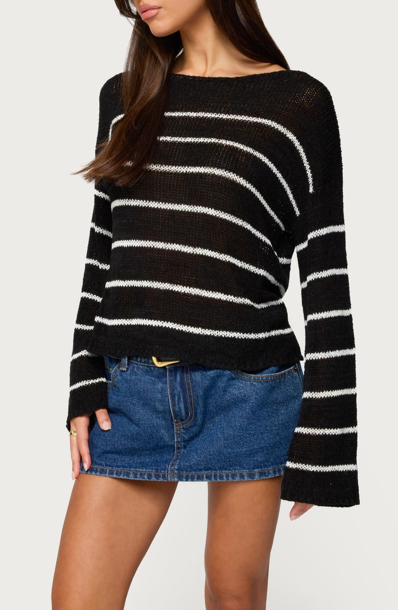EDIKTED Stripe Drop Shoulder Sweater, Alternate, color, Black-And-White