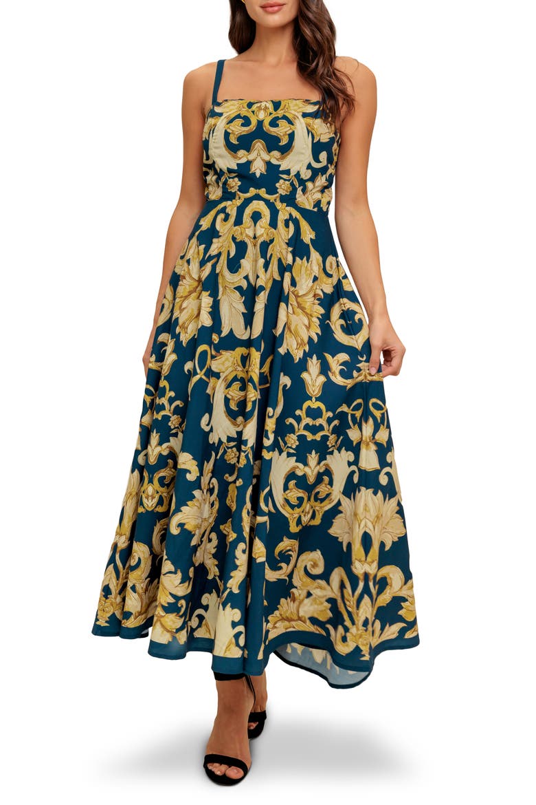 Square Neck Midi Dress, Main, color, BLUE